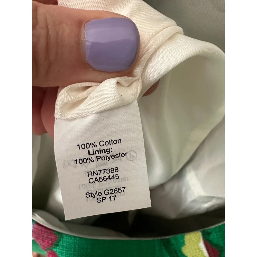 J.Crew 100% Cotton Sleeveless Dress‎ – Green with Bright Pink Flowers – Size 6